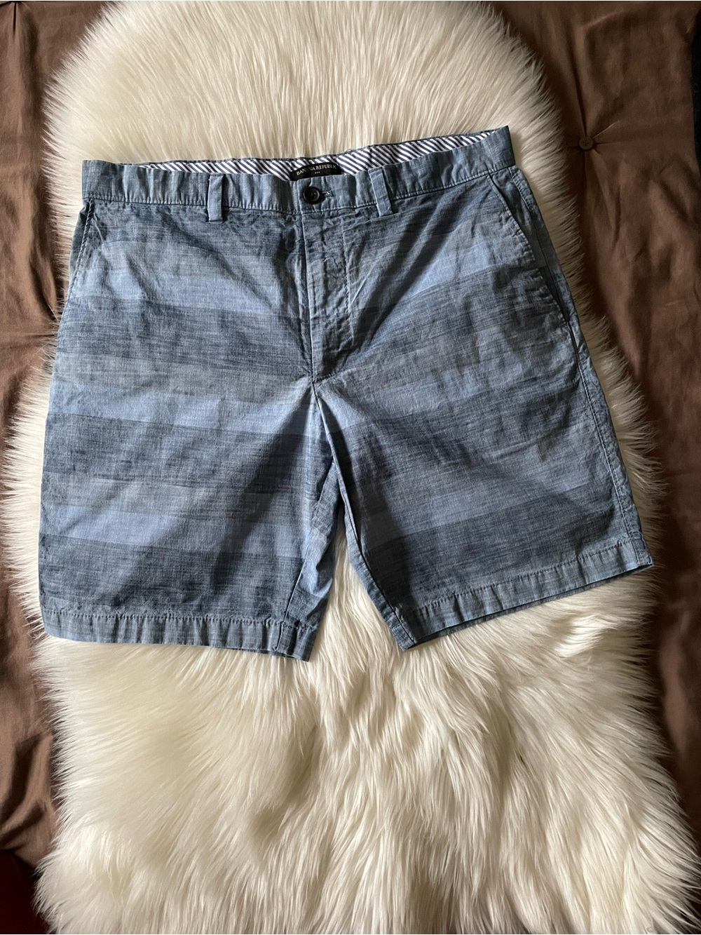 Banana Republic Light Blue Striped Men’s Flat-Front Shorts